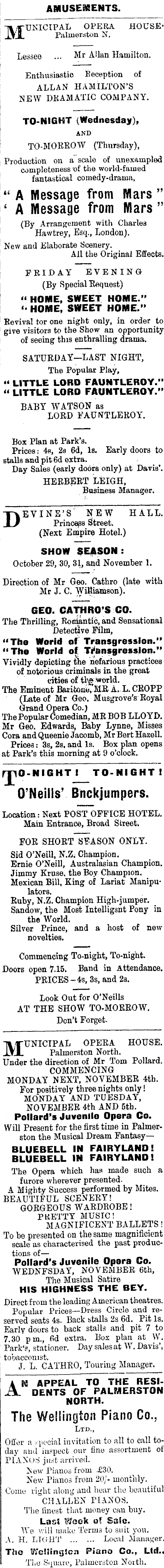 Papers Past Newspapers Manawatu Times 30 October 1907 Page 1 Advertisements Column 4