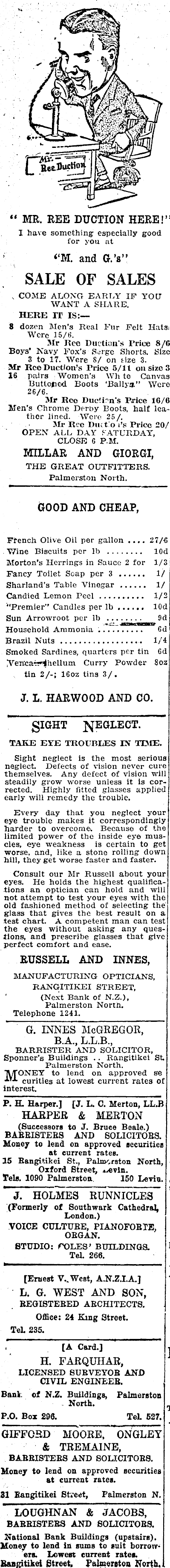 Papers Past Newspapers Manawatu Times 9 February 1922 Page 4 Advertisements Column 1