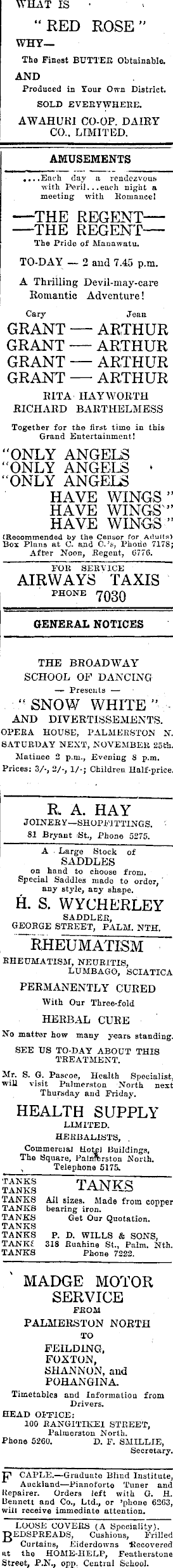 Papers Past Newspapers Manawatu Times 18 November 1939 Page 1 Advertisements Column 3