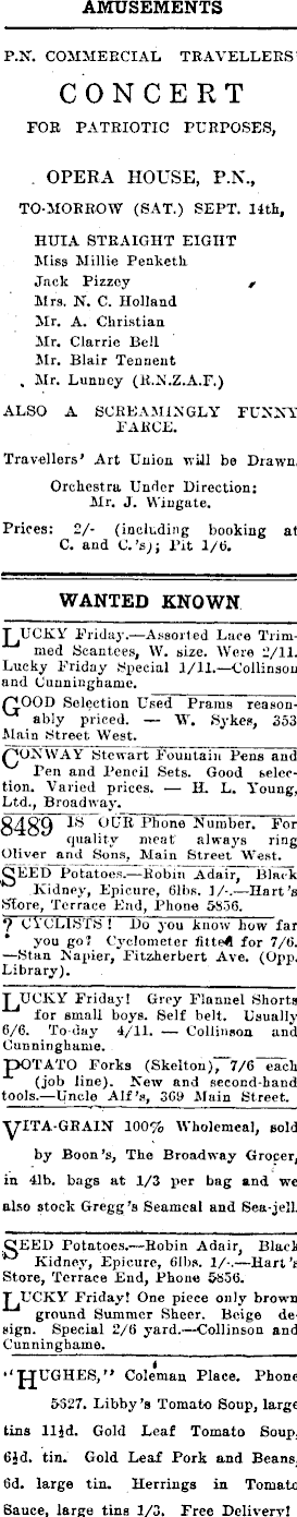 Papers Past Newspapers Manawatu Times 13 September 1940 Page 1 Advertisements Column 7