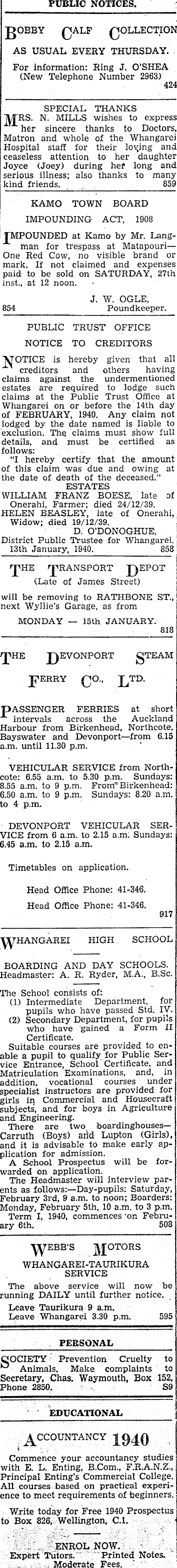 Papers Past Newspapers Northern Advocate 13 January 1940 Page 1 Advertisements Column 6