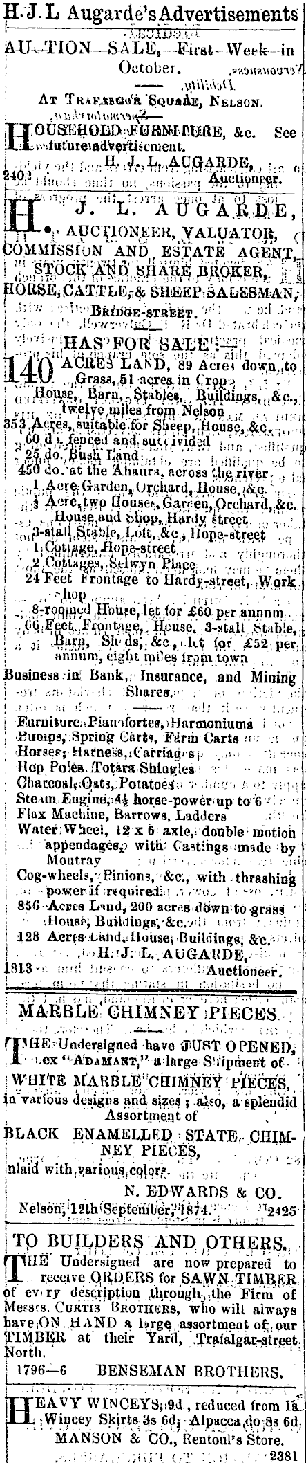 Papers Past Newspapers Nelson Evening Mail 14 September 1874 Page 3 Advertisements Column 4