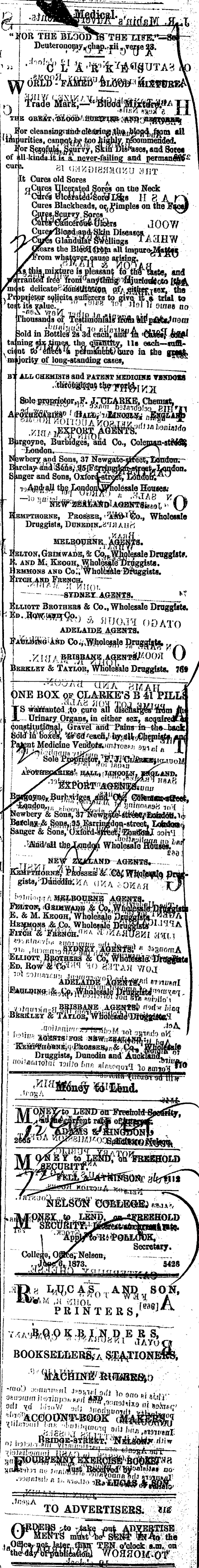 Papers Past Newspapers Nelson Evening Mail 30 October 1874 Page 4 Advertisements Column 5