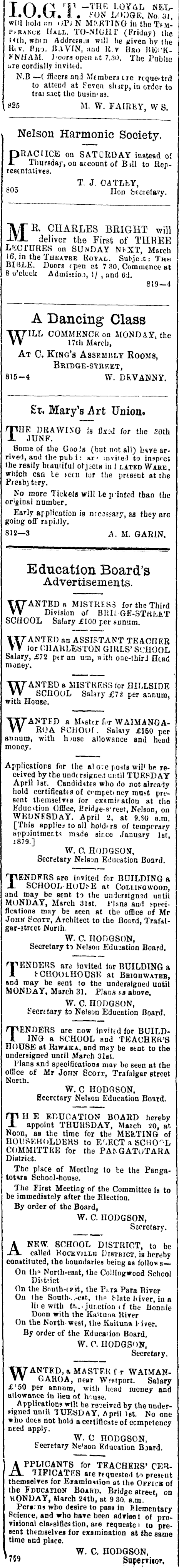 Papers Past Newspapers Nelson Evening Mail 14 March 1879 Page 3 Advertisements Column 2