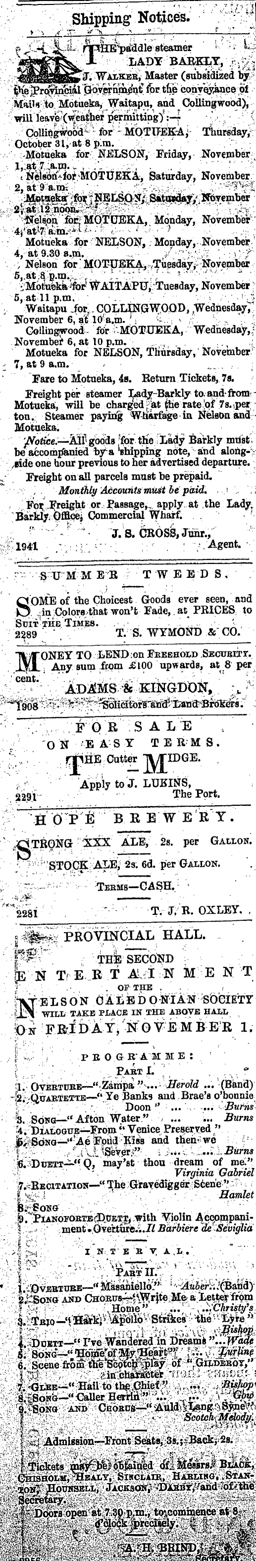 Papers Past Newspapers Nelson Evening Mail 30 October 1872 Page 1 Advertisements Column 1