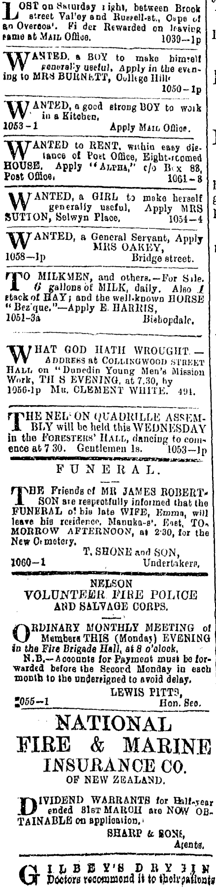 Papers Past Newspapers Nelson Evening Mail 14 May 14 Page 3 Advertisements Column 1