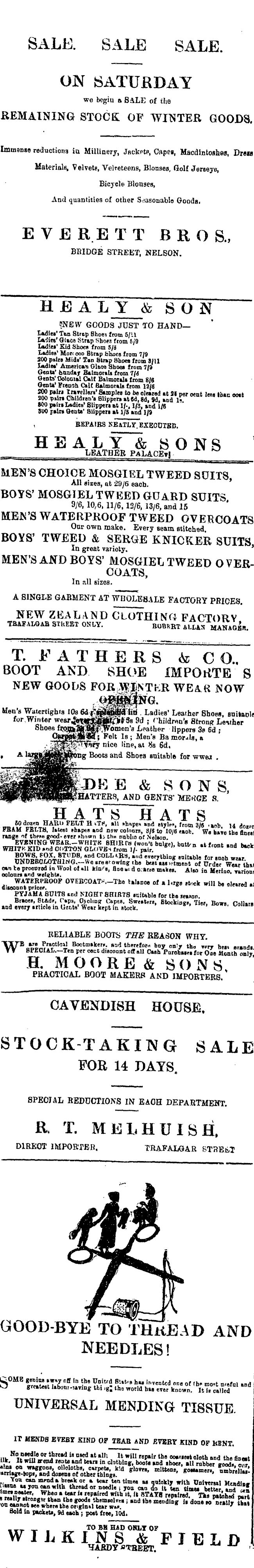 Papers Past Newspapers Nelson Evening Mail 27 July 17 Page 2 Advertisements Column 2