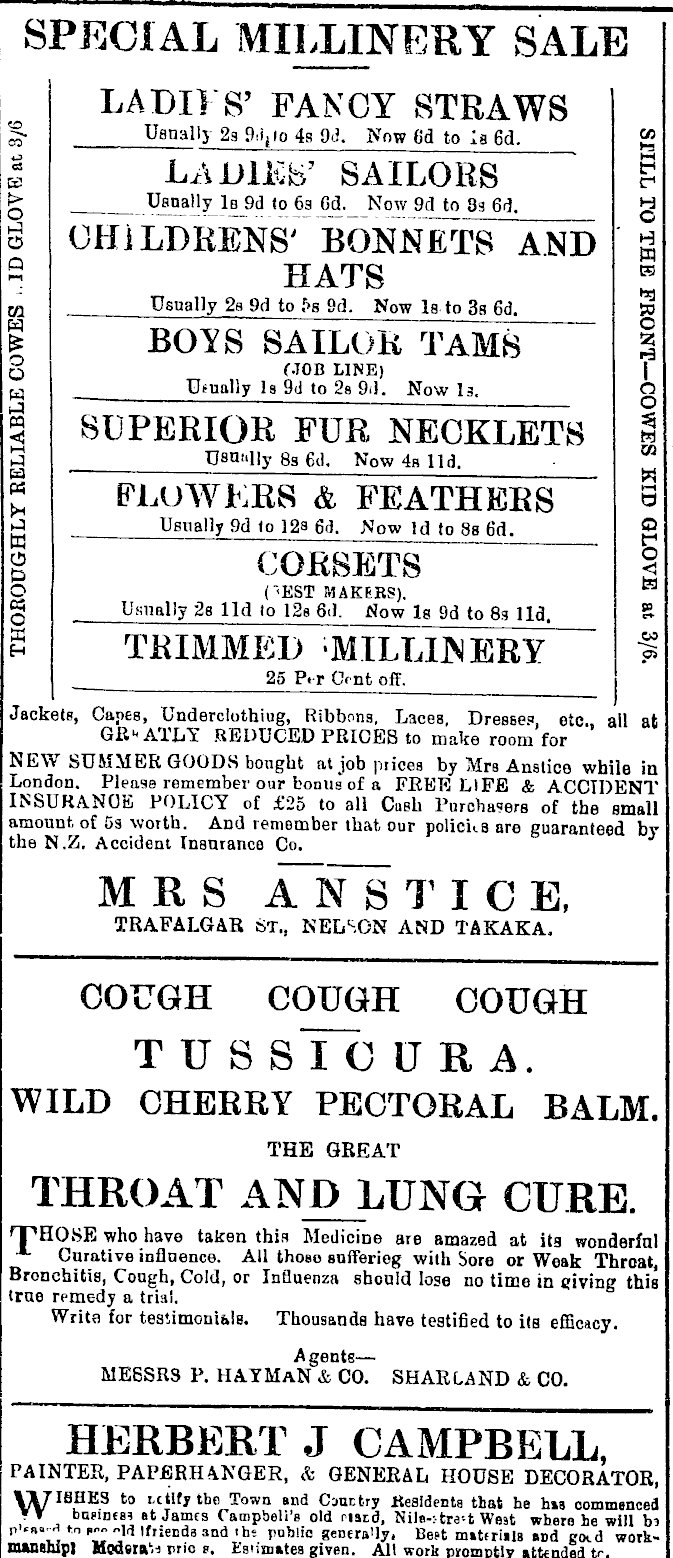 Papers Past Newspapers Nelson Evening Mail 18 August 19 Page 3 Advertisements Column 2