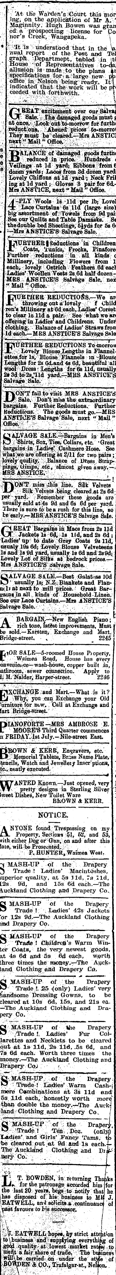 Papers Past Newspapers Nelson Evening Mail 1 July 1904 Page 3 Advertisements Column 2