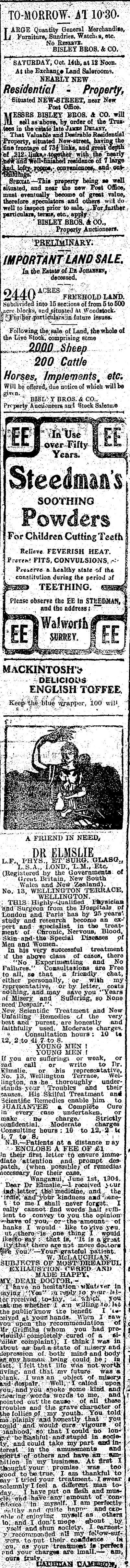 Papers Past Newspapers Nelson Evening Mail 6 October 1905 Page 4 Advertisements Column 2