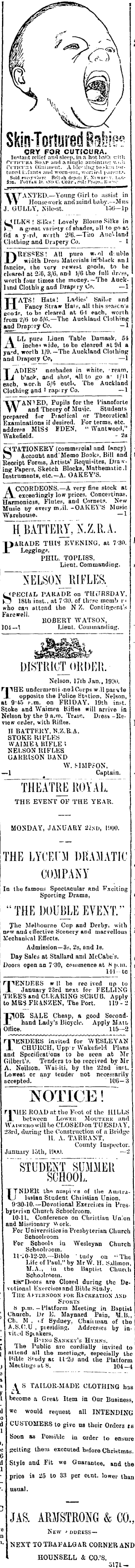 Papers Past Newspapers Nelson Evening Mail 17 January 1900 Page 3 Advertisements Column 2