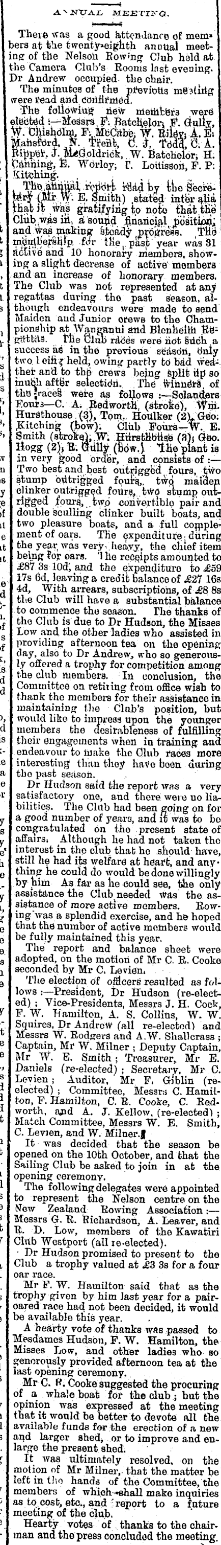 Papers Past | Newspapers | Nelson Evening Mail | 30 September 1903 | NELSON  ROWING CLUB.