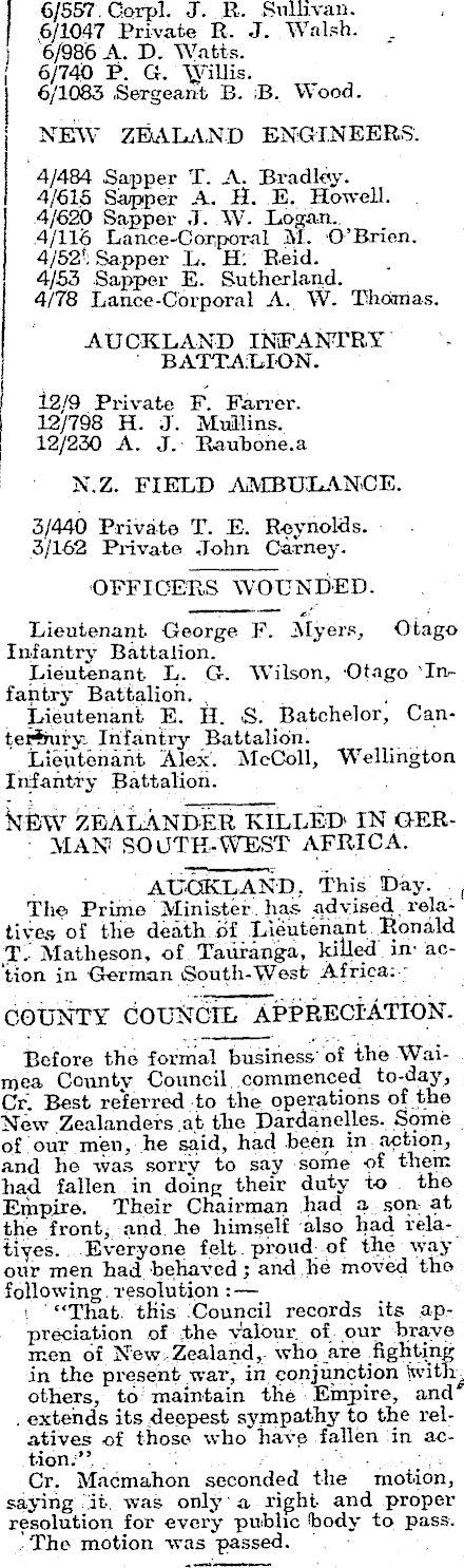 Papers Past Newspapers Nelson Evening Mail 6 May 1915 Additional List Of 150 Names