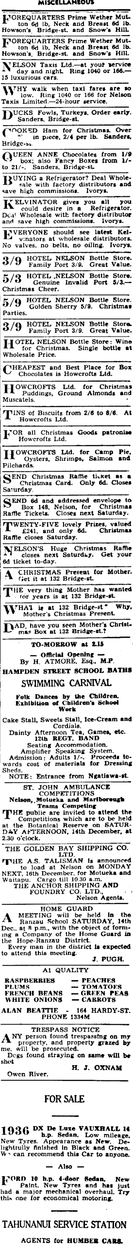 Papers Past Newspapers Nelson Evening Mail 13 December 1940 Page 1 Advertisements Column 8