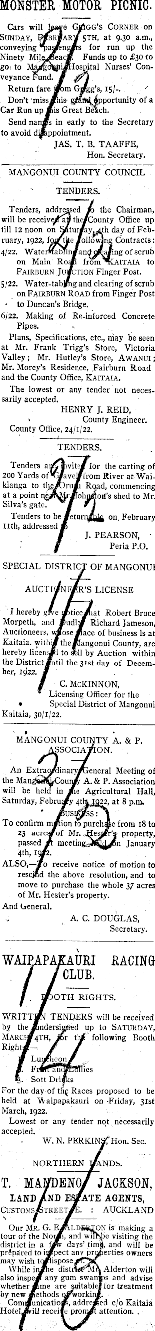 Papers Past Newspapers Northland Age 2 February 1922 Page 4 Advertisements Column 3