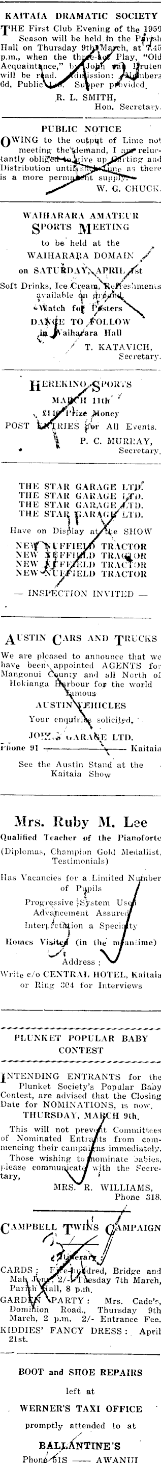 Papers Past Newspapers Northland Age 3 March 1950 Page 2 Advertisements Column 3