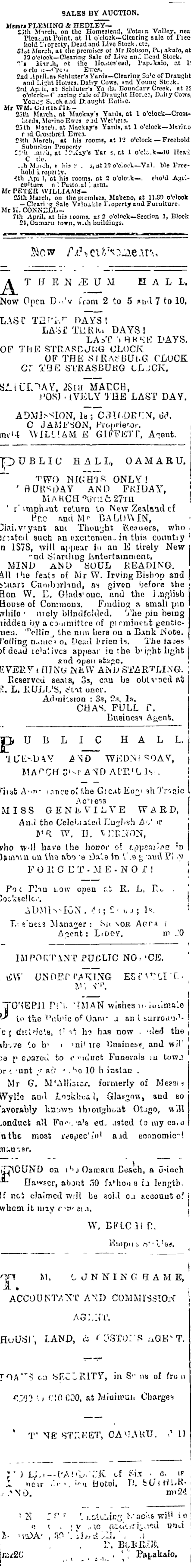 Papers Past Newspapers North Otago Times 26 March 1885 Page 3 Advertisements Column 1