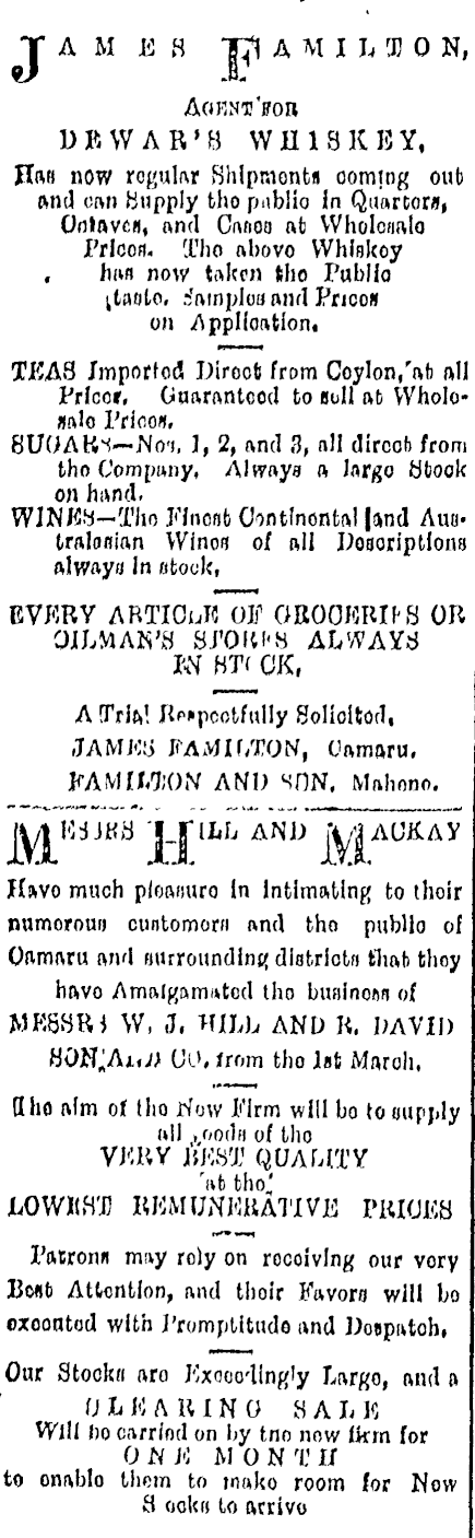 Papers Past | Newspapers | North Otago Times | 17 October 1900 | Page 4  Advertisements Column 1