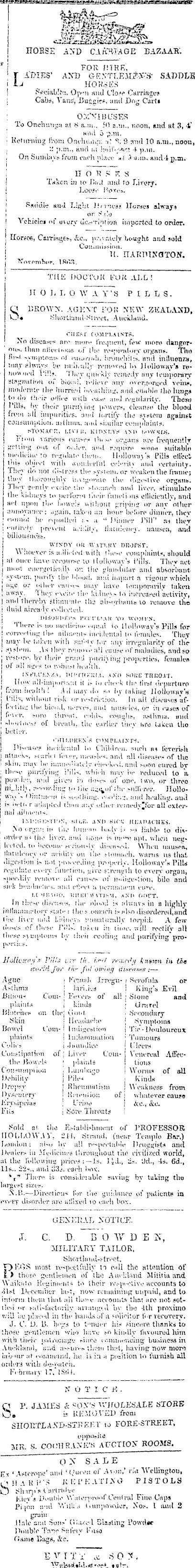 Papers Past Newspapers New Zealand Herald 9 March 1864 Page 5 Advertisements Column 6