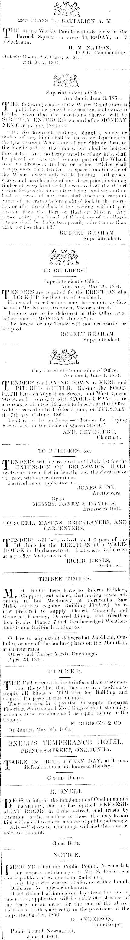 Papers Past Newspapers New Zealand Herald 6 June 1864 Page 1 Advertisements Column 2