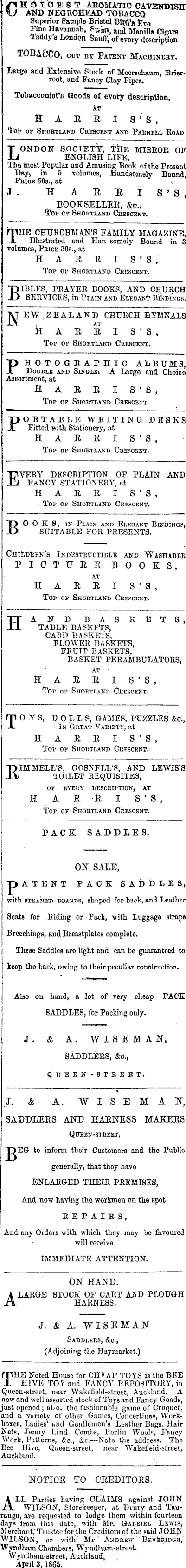 Papers Past Newspapers New Zealand Herald 6 April 1865 Page 8 Advertisements Column 3