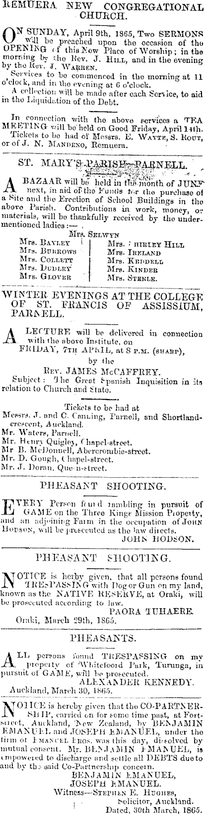 Papers Past Newspapers New Zealand Herald 6 April 1865 Page 1 Advertisements Column 4