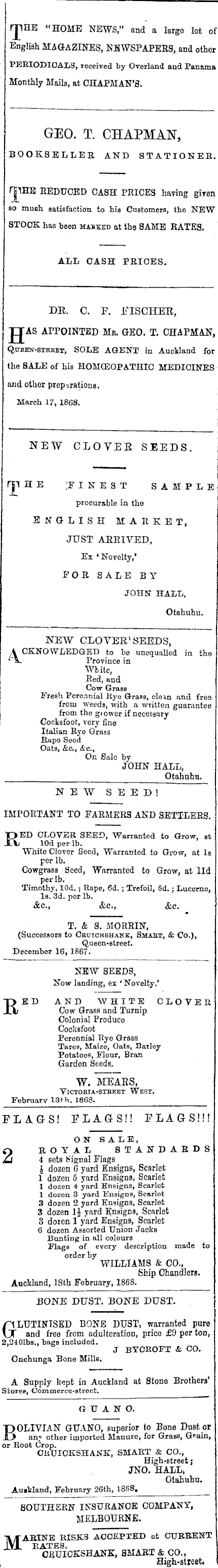 Papers Past Newspapers New Zealand Herald 27 March 1868 Page 1 Advertisements Column 4