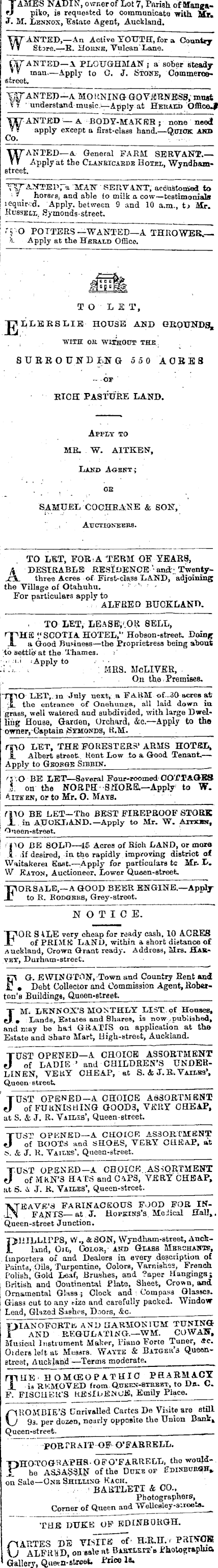 Papers Past Newspapers New Zealand Herald 6 May 1868 Page 1 Advertisements Column 6