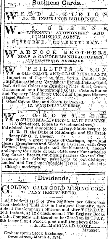 Papers Past Newspapers New Zealand Herald 7 March 1874 Page 1 Advertisements Column 5