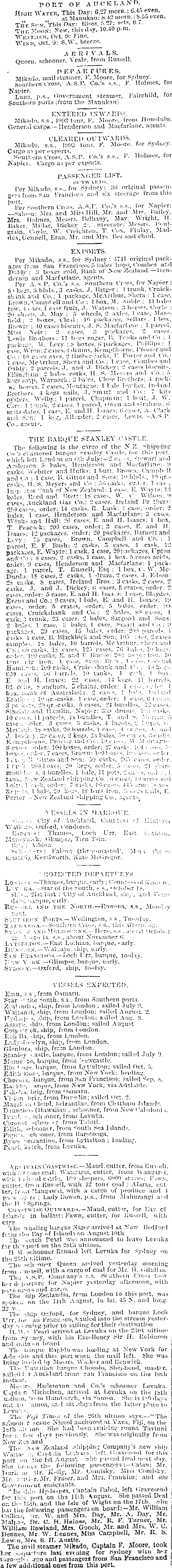 Papers Past Newspapers New Zealand Herald 10 October 1874 Shipping