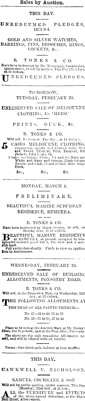 Papers Past Newspapers New Zealand Herald 22 February 1875 Page 4 Advertisements Column 1