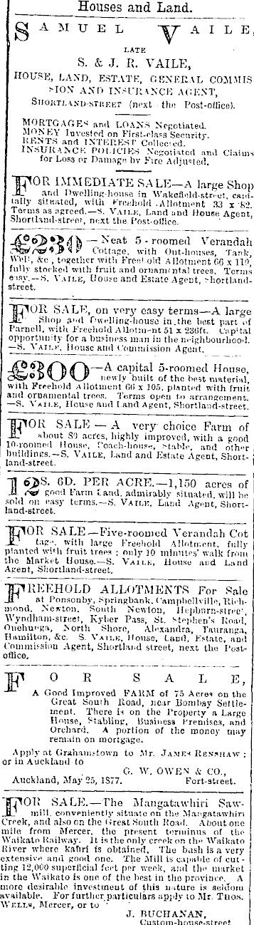 Papers Past Newspapers New Zealand Herald 26 May 1877 Page 1 Advertisements Column 5