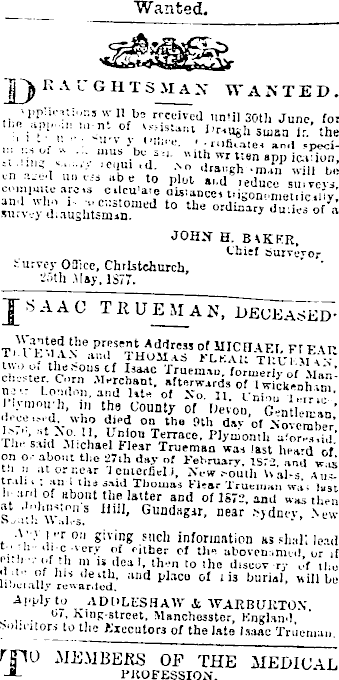 Papers Past Newspapers New Zealand Herald 7 June 1877 Page 3 Advertisements Column 2