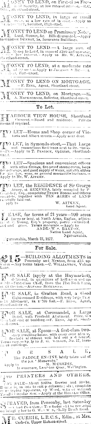 Papers Past Newspapers New Zealand Herald 16 June 1877 Page 3 Advertisements Column 4