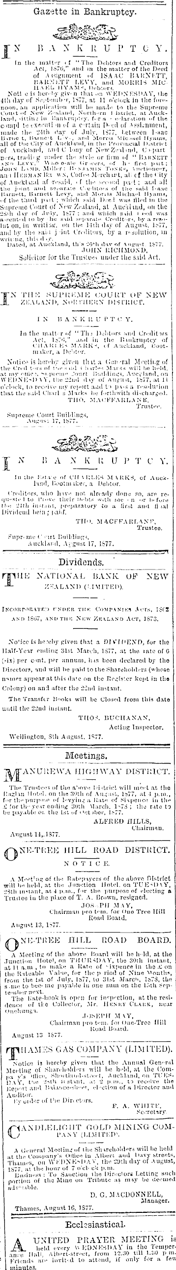 Papers Past Newspapers New Zealand Herald 21 August 1877 Page 3 Advertisements Column 1