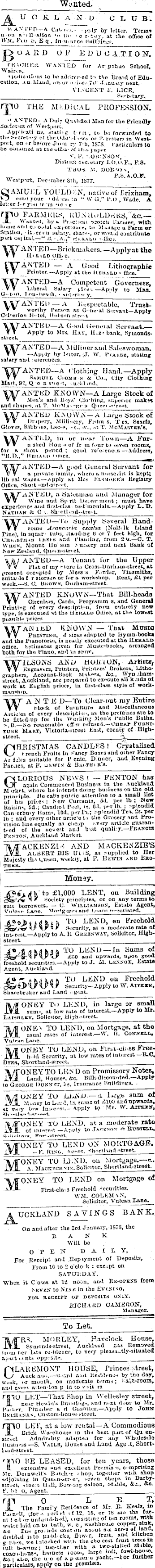 Papers Past Newspapers New Zealand Herald 22 December 1877 Page 3 Advertisements Column 4