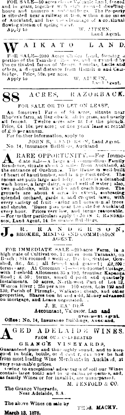 Papers Past Newspapers New Zealand Herald 26 March 1878 Page 3 Advertisements Column 3