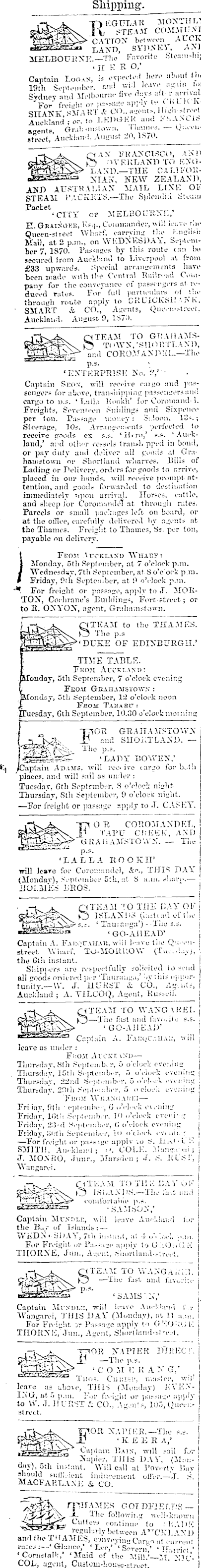 Papers Past Newspapers New Zealand Herald 5 September 1870 Page 1 Advertisements Column 1