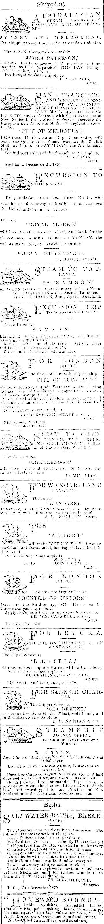 Papers Past Newspapers New Zealand Herald 30 December 1870 Page 1 Advertisements Column 2