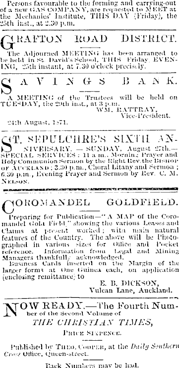 Papers Past Newspapers New Zealand Herald 25 August 1871 Page 1 Advertisements Column 6