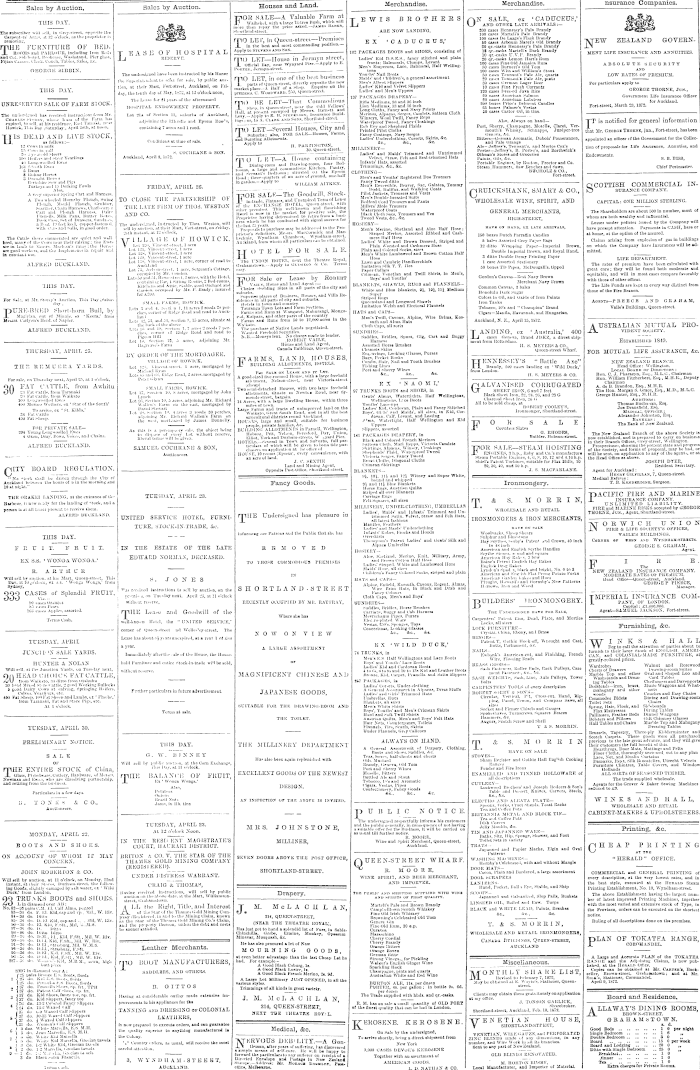 Papers Past Newspapers New Zealand Herald April 1872 Page 4 Advertisements Column 1