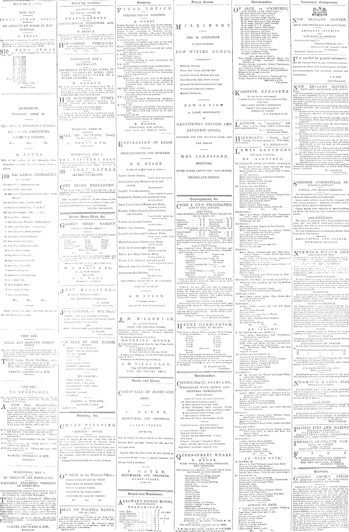 Papers Past Newspapers New Zealand Herald 29 April 1872 Page 4 Advertisements Column 1