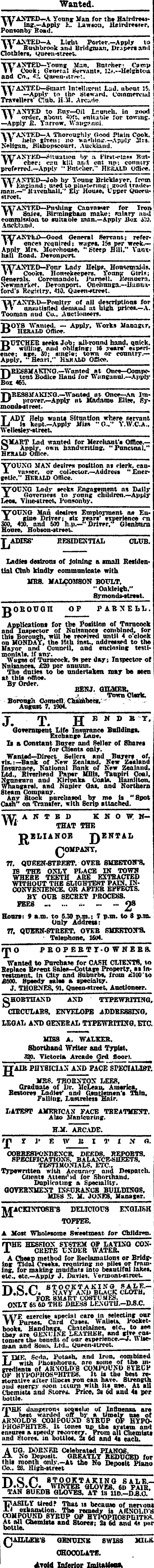 Papers Past Newspapers New Zealand Herald 10 August 1904 Page 1 Advertisements Column 7