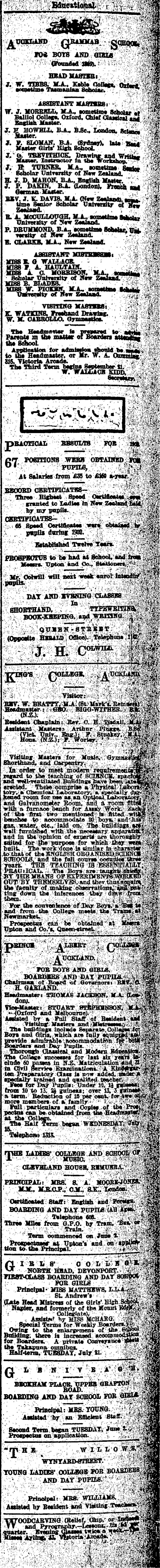 Papers Past Newspapers New Zealand Herald 22 August 1903 Page 6 Advertisements Column 5