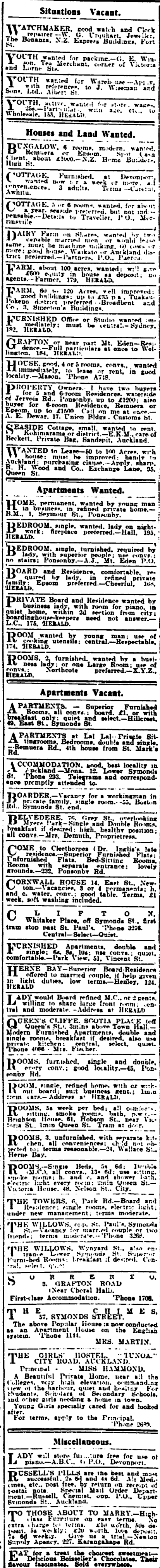 Papers Past Newspapers New Zealand Herald 11 July 1916 Page 1 Advertisements Column 7