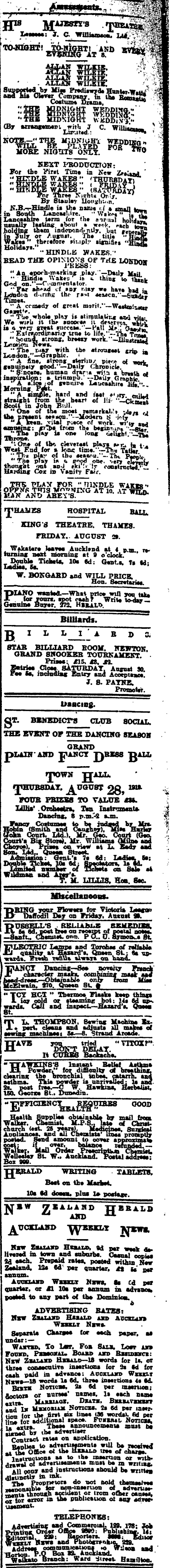 Papers Past Newspapers New Zealand Herald 26 August 1919 Page 12 Advertisements Column 8