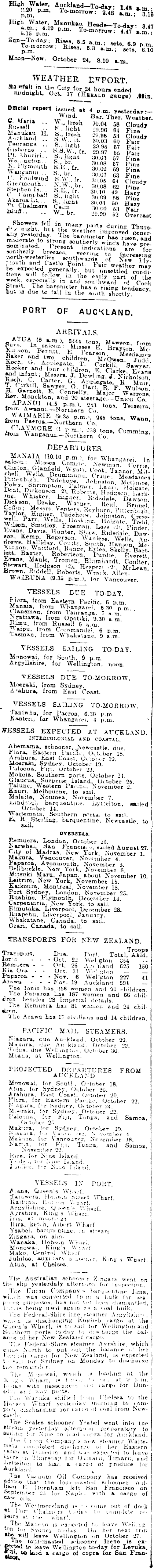 Papers Past Newspapers New Zealand Herald 18 October 1919 Shipping