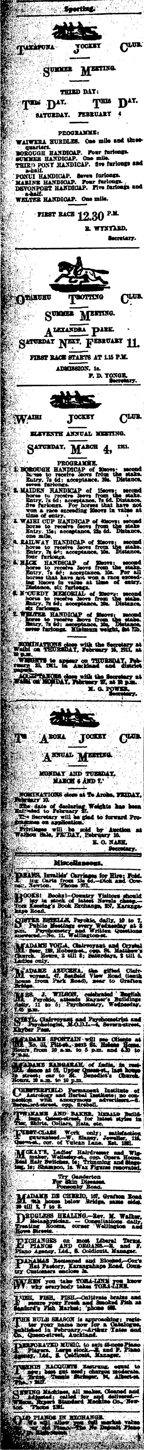 Papers Past Newspapers New Zealand Herald 4 February 1911 Page 4 Advertisements Column 1