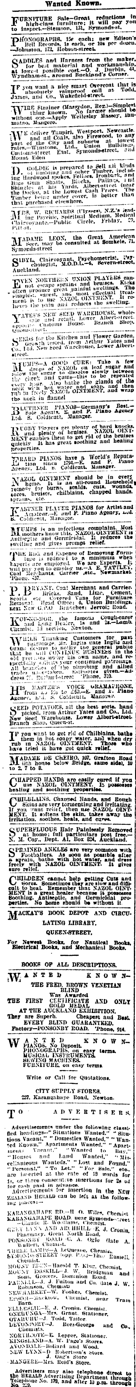 Papers Past Newspapers New Zealand Herald 8 August 1912 Page 2 Advertisements Column 1