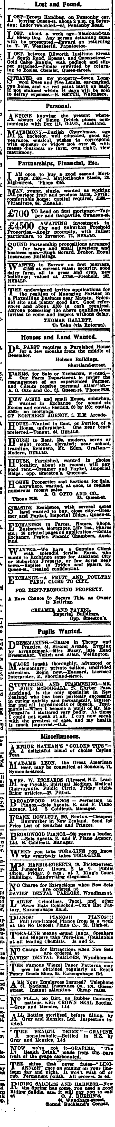 Papers Past Newspapers New Zealand Herald 25 November 1912 Page 1 Advertisements Column 5